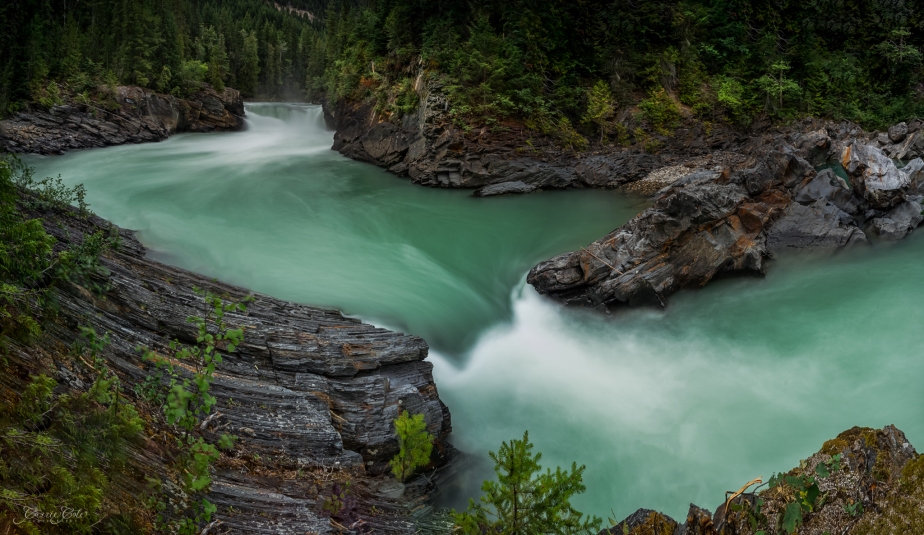 Overlander Falls on the Fraser River in Mount Robson Provincial Park. For those interested in the technical. This is a four shot panorama. I used a Lee Filter Little Stopper to obtain a 13 second exposure to smooth the water.